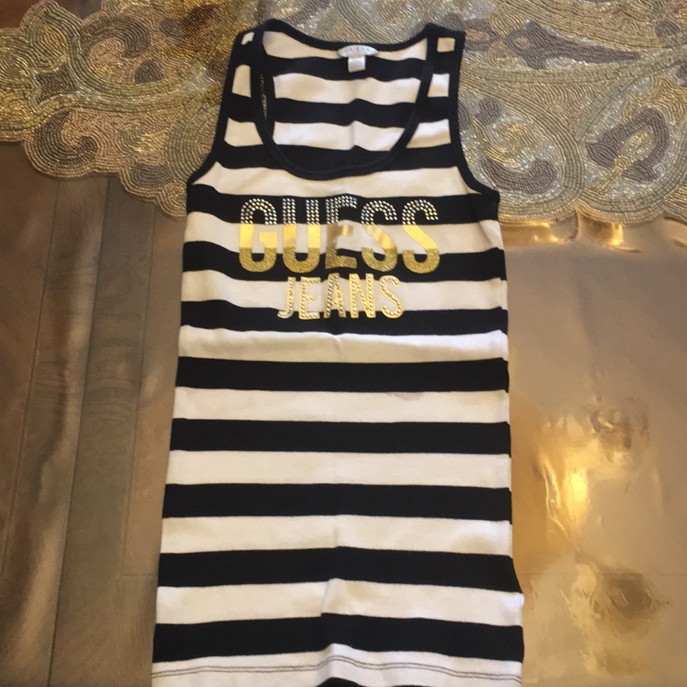 Guess Black & white stripes Tank top w gold logo